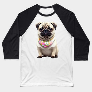 Charming Pug Puppy in Floral Bib Baseball T-Shirt